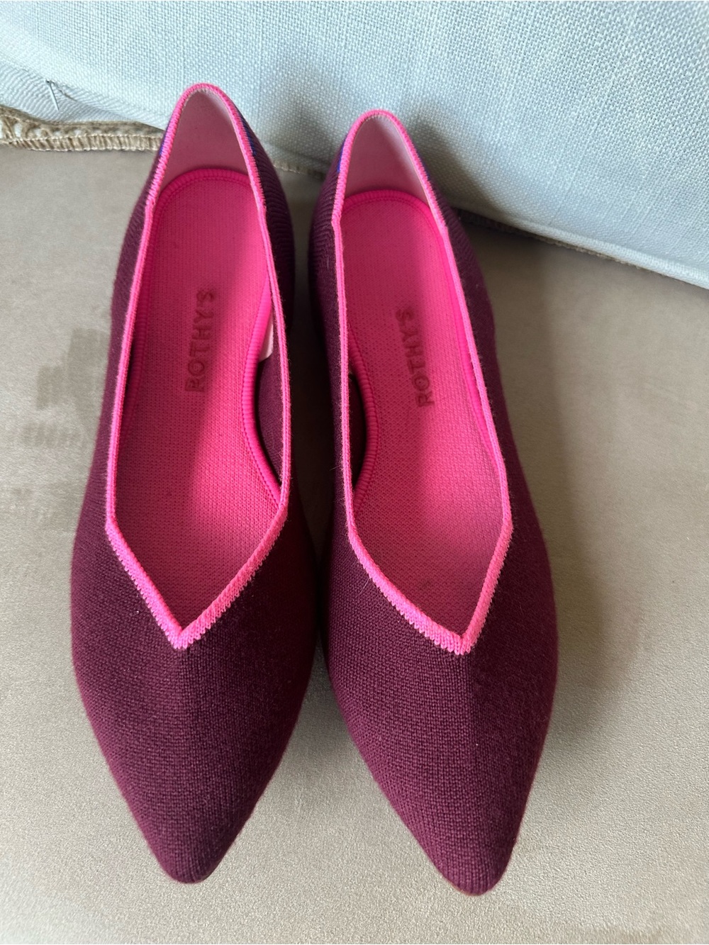 Rothy's The Point Ballet Flat Slip-On Merino Wool Currant Pink Size 9.5 - Picture 15 of 15